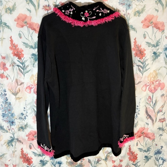 Vintage Storybook Knits Black and Pink Cardigan - Picture 10 of 13